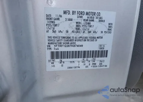 2007 Ford F150 from USA, damaged, VIN 1FTRF12287KB74049